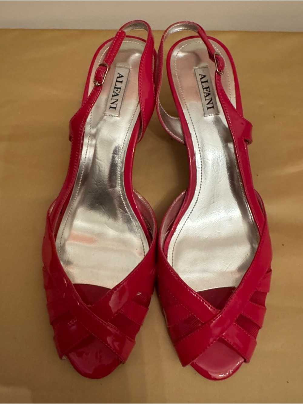 Alfani Pink Patent Slingback Heels | Sz 8.5 | Peep Toe Dress Shoes - Picture 2 of 6